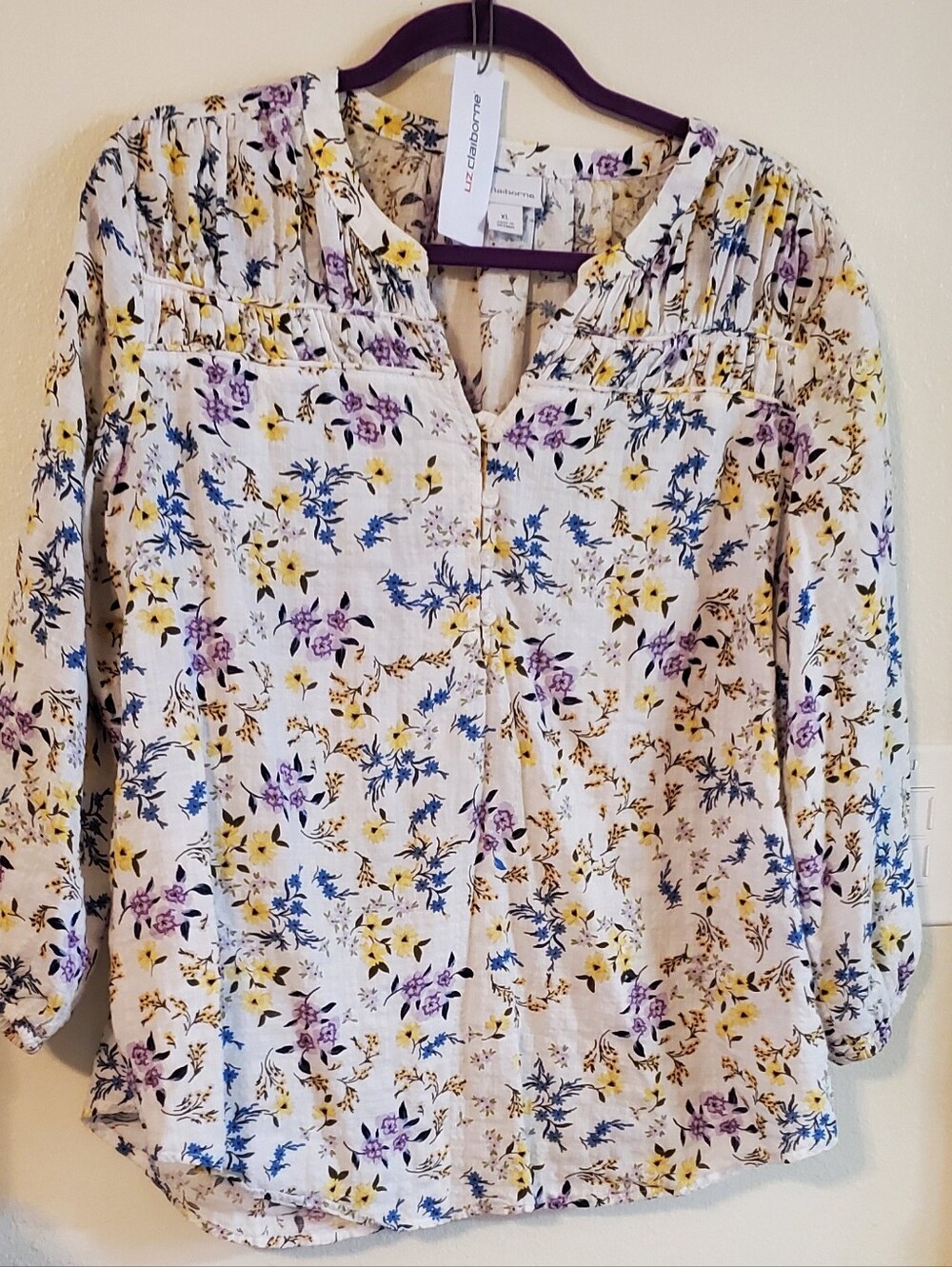 Liz Claiborne Women's XL Floral Peasant Blouse